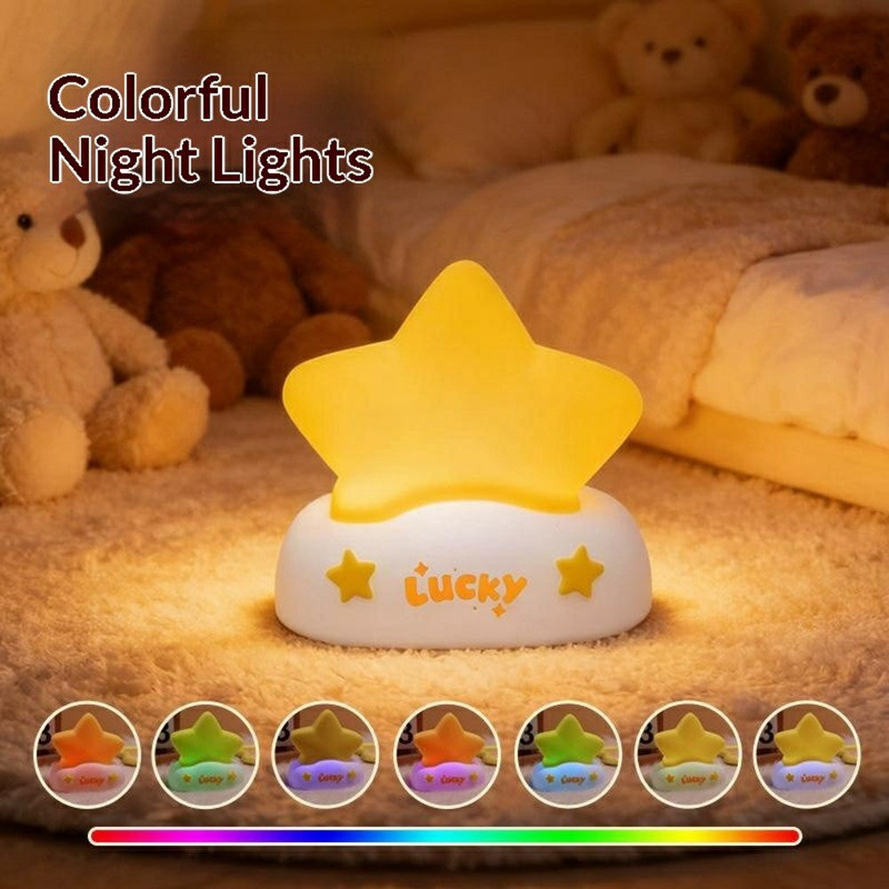 XP-007A Colorful RGB Lucky Star Night Light Silicone 3-Brightness Pat Control Night Lamp Creative Birthday Gift for Kids Baby