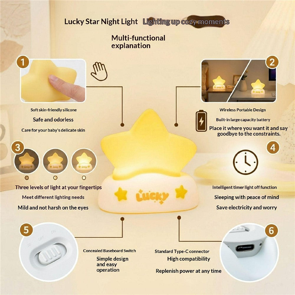 XP-007A Colorful RGB Lucky Star Night Light Silicone 3-Brightness Pat Control Night Lamp Creative Birthday Gift for Kids Baby