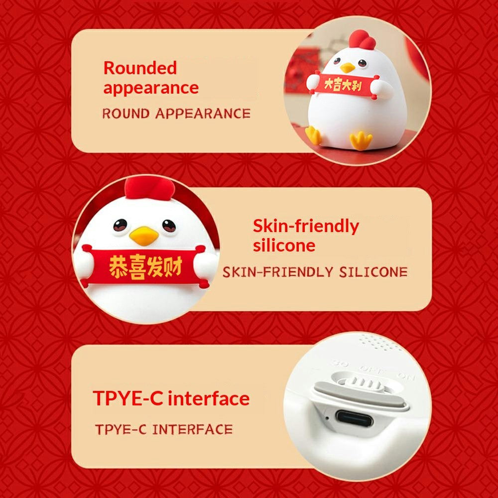 PP-D12 Chicken-Shaped Night Light USB-C Rechargeable 1200mAh 3-Level Brightness Night Lamp for Bedroom Bedside