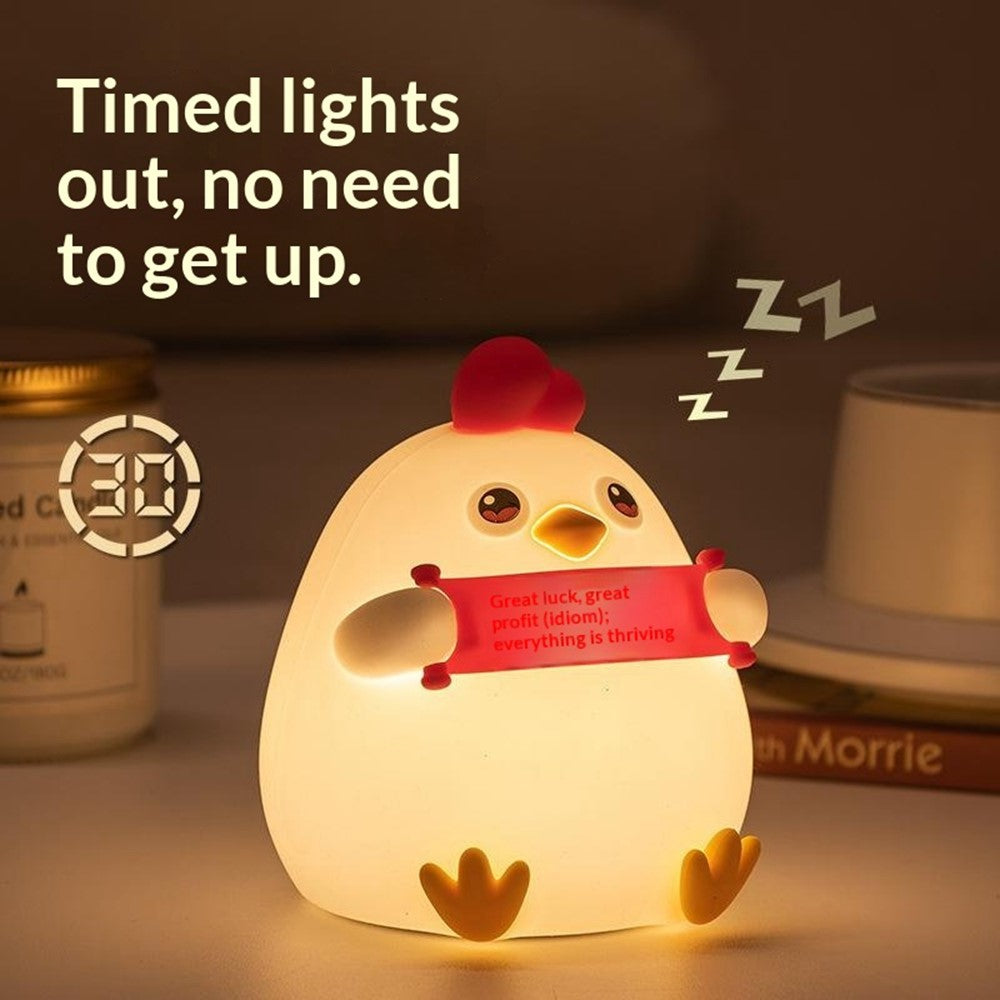 PP-D12 Colorful RGB Chicken-Shaped Night Light USB-C Rechargeable 1200mAh 3-Level Brightness Night Lamp for Bedroom Bedside