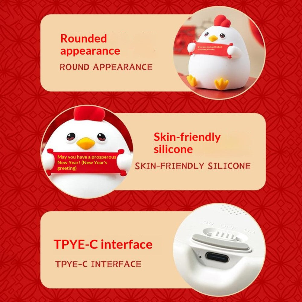 PP-D12 Colorful RGB Chicken-Shaped Night Light USB-C Rechargeable 1200mAh 3-Level Brightness Night Lamp for Bedroom Bedside