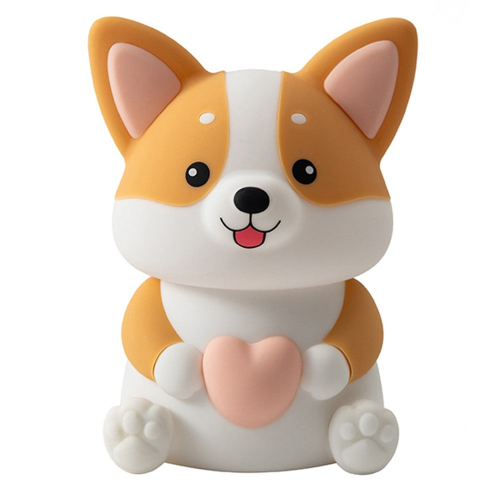 PP-D11 Cute Cartoon Corgi Puppy-Shaped Night Light USB-C Charging 1200mAh Silicone Touch Sensor Bedside Night Pat Lamp