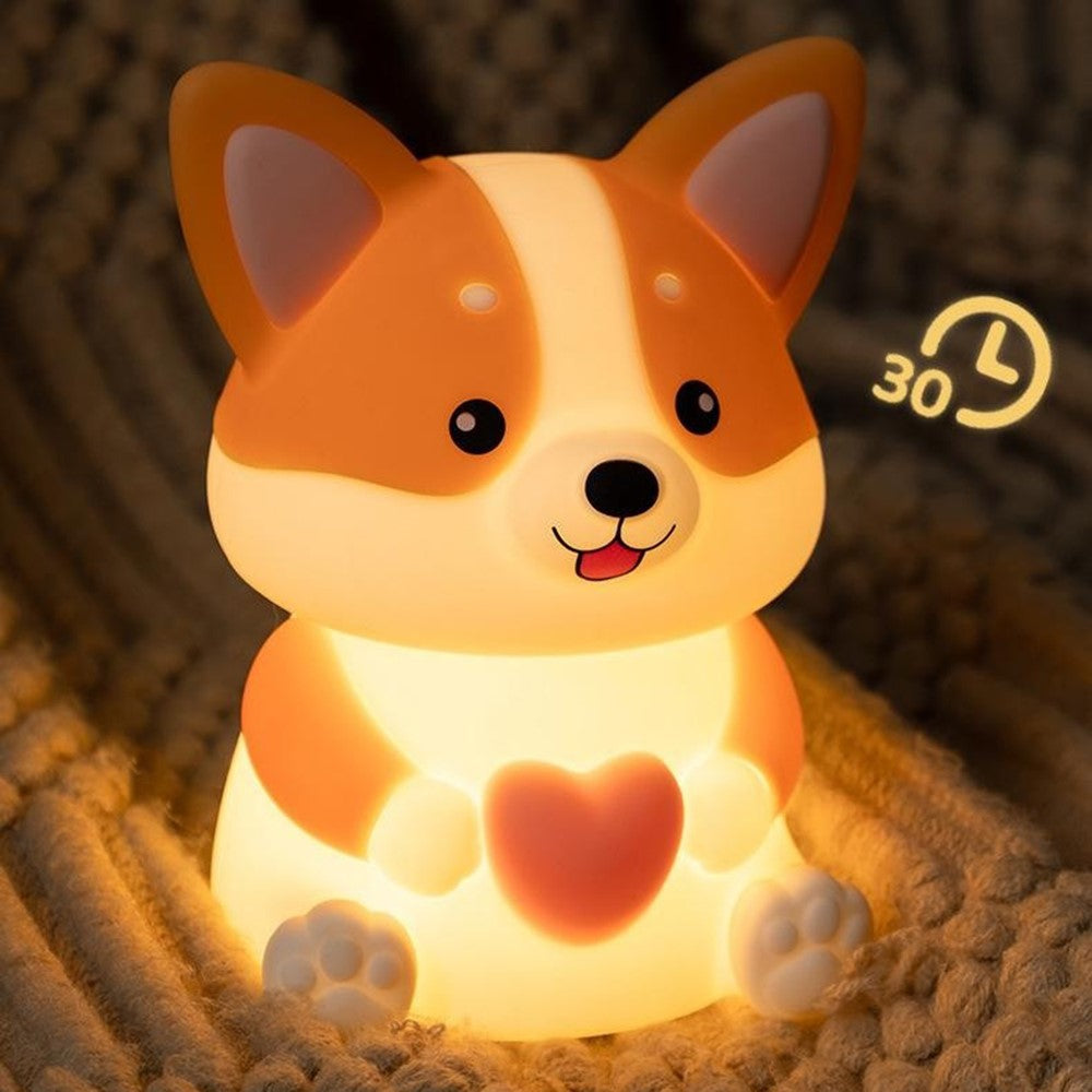 PP-D11 Cute Cartoon Corgi Puppy-Shaped Night Light USB-C Charging 1200mAh Silicone Touch Sensor Bedside Night Pat Lamp
