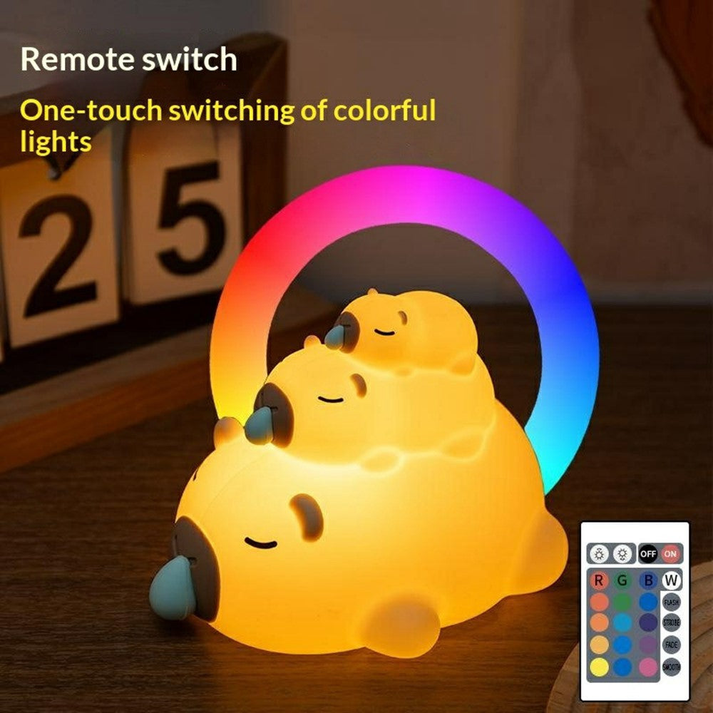 PP-D05 Remote Control RGB Cartoon Animal-Shaped Night Light Silicone Touch Control 3-Brightness Levels 1200mAh Pat Lamp for Bedroom Desktop
