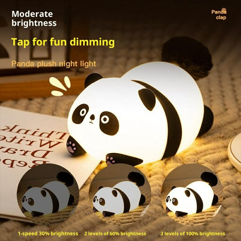 PP-D04 Fluffy Panda-Shaped Night Light 1200mAh Tap Control 30-Minute Timer Soft Light Night Lamp for Bedroom