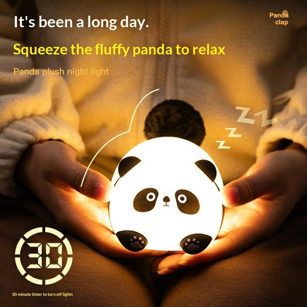 PP-D04 Colorful RGB Remote Control Fluffy Panda-Shaped Night Light 1200mAh Tap Control 30-Minute Timer Soft Light Night Lamp for Bedroom