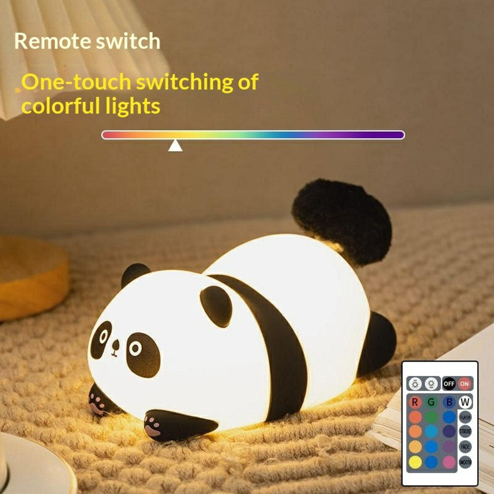 PP-D04 Colorful RGB Remote Control Fluffy Panda-Shaped Night Light 1200mAh Tap Control 30-Minute Timer Soft Light Night Lamp for Bedroom