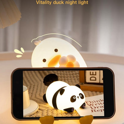 PP-D03 Cartoon Duck-Shaped Night Light Silicone 3-Brightness Levels Timer Touch Night Lamp for Bedroom