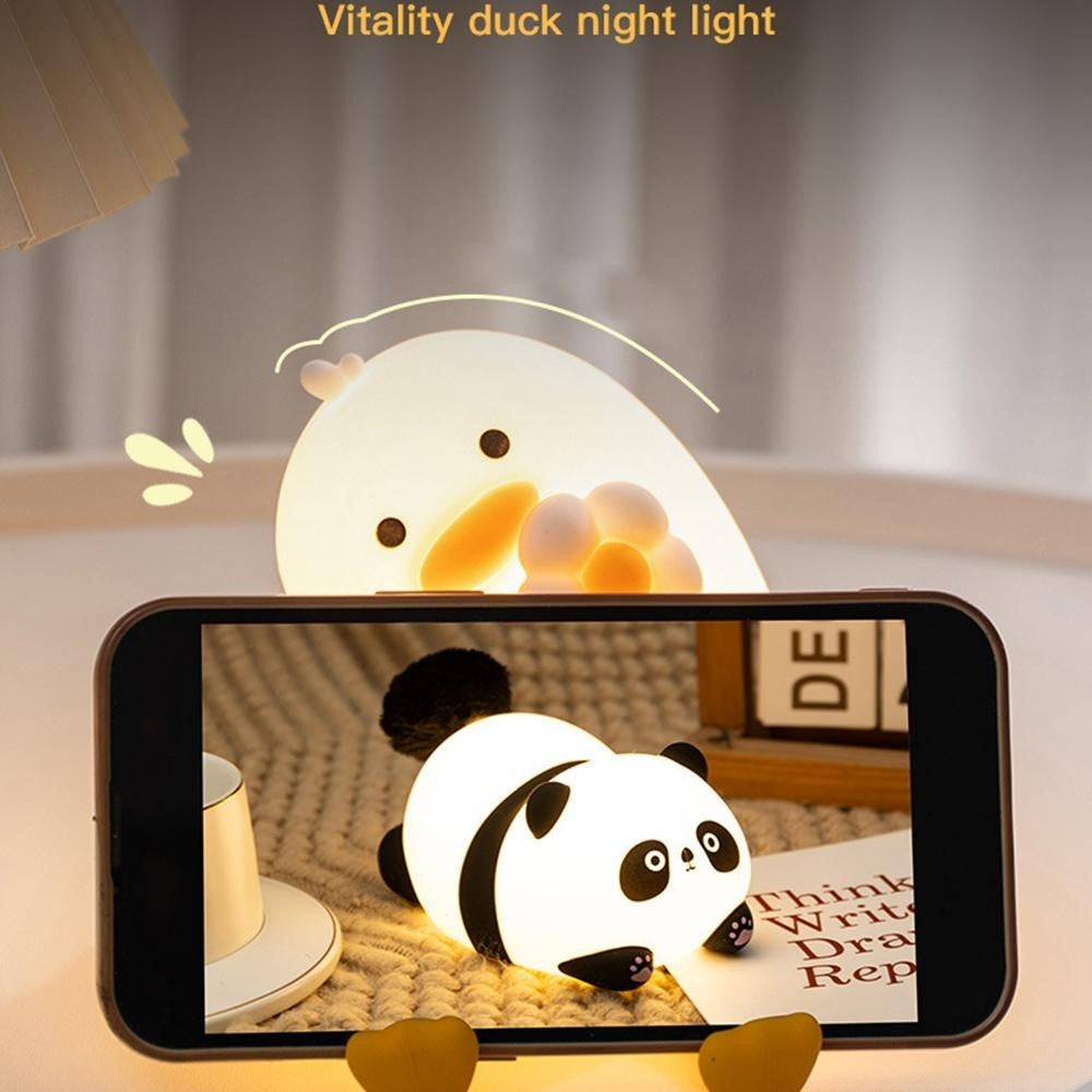PP-D03 Colorful RGB Remote Control Cartoon Duck-Shaped Night Light Silicone 3-Brightness Levels Timer Touch Night Lamp for Bedroom