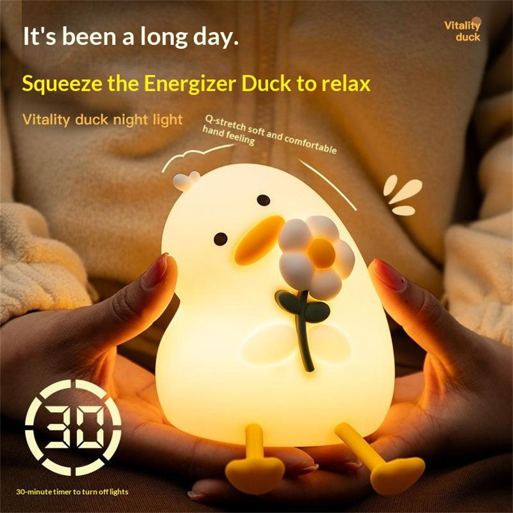 PP-D03 Colorful RGB Remote Control Cartoon Duck-Shaped Night Light Silicone 3-Brightness Levels Timer Touch Night Lamp for Bedroom