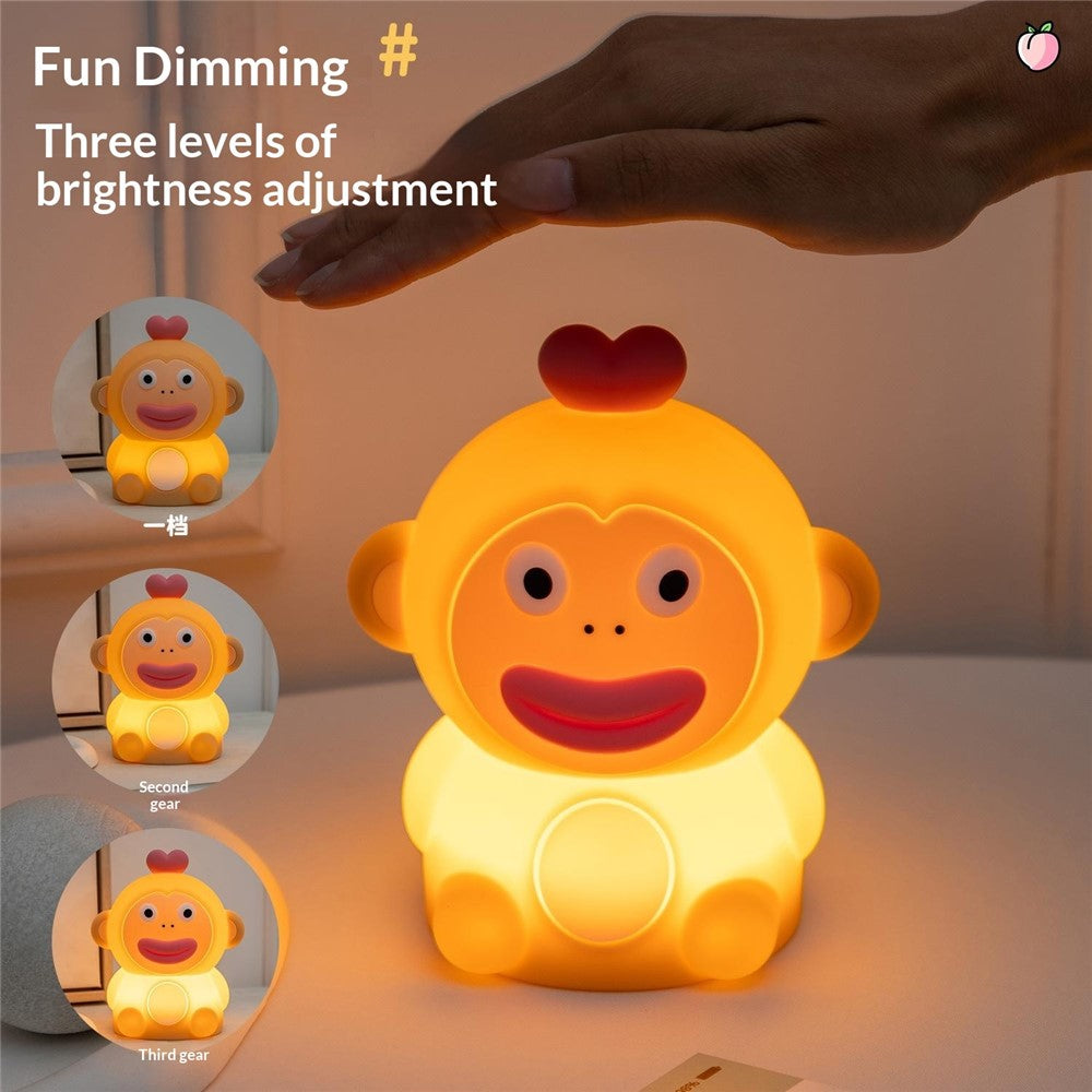 PP-D09 Cute Cartoon Monkey-Shaped Pat Lamp 1200mAh Type-C Charging Night Light for Bedroom