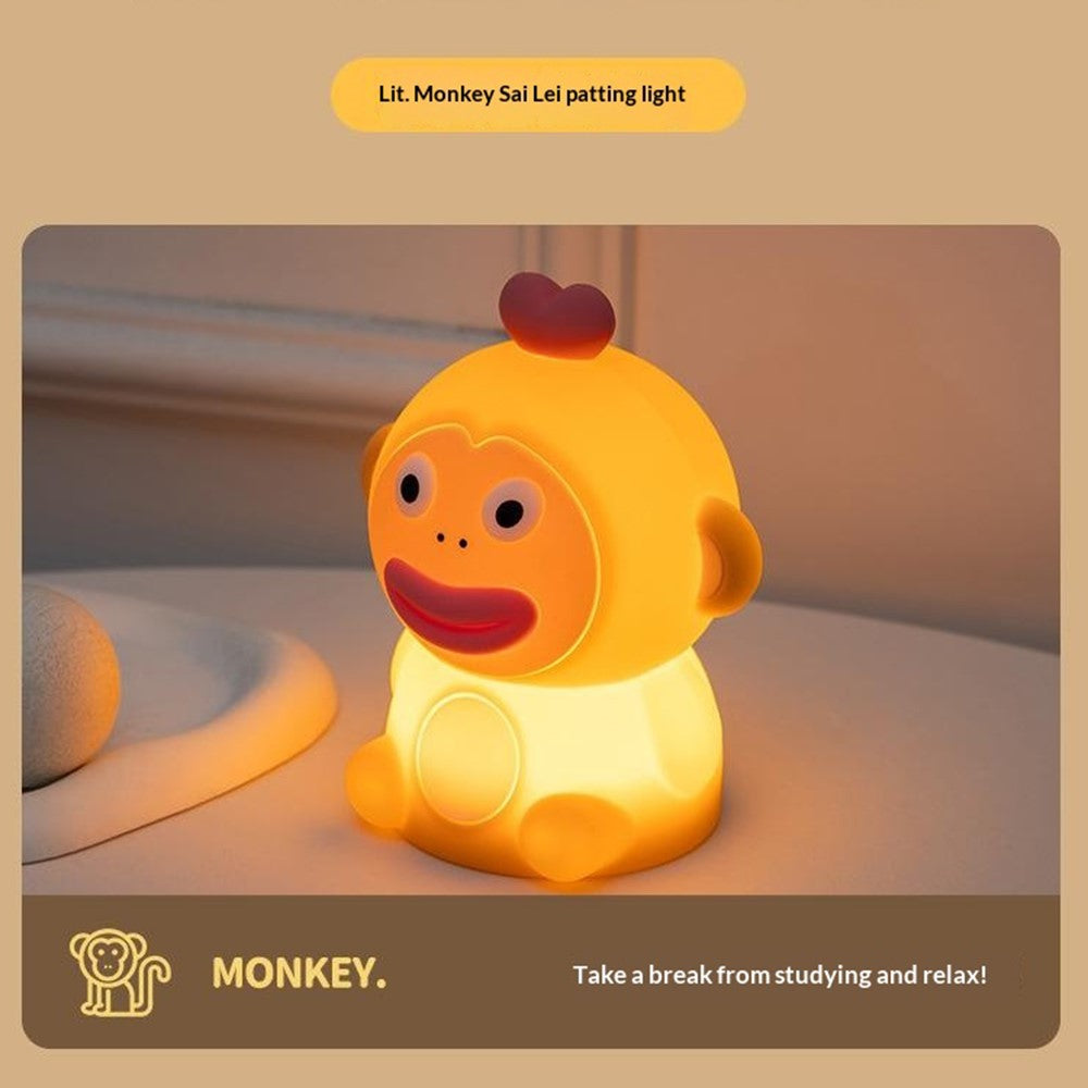 PP-D09 Cute Cartoon Monkey-Shaped Pat Lamp 1200mAh Type-C Charging Night Light for Bedroom