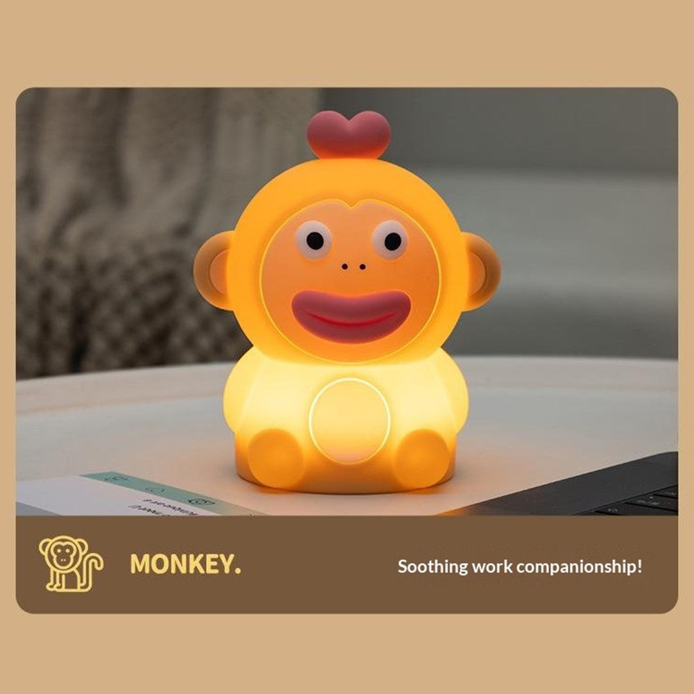 PP-D09 Cute Cartoon Monkey-Shaped Pat Lamp 1200mAh Type-C Charging Night Light for Bedroom