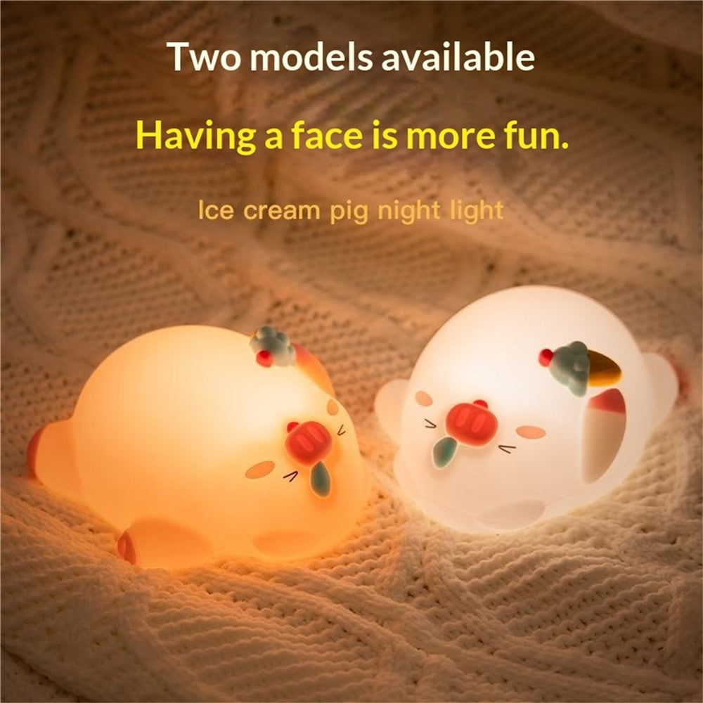 PP-D01 Ice Cream Cartoon Pig Shape Pat Light Cute Bedside Night Light 3-Level Touch 1200mAh Night Lamp