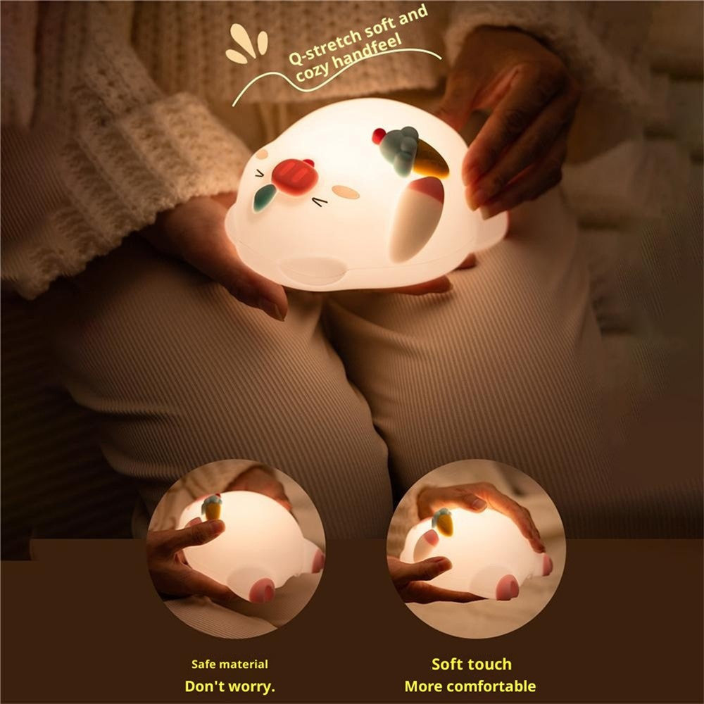 PP-D01 Ice Cream Cartoon Pig Shape Pat Light Cute Bedside Night Light 3-Level Touch 1200mAh Night Lamp