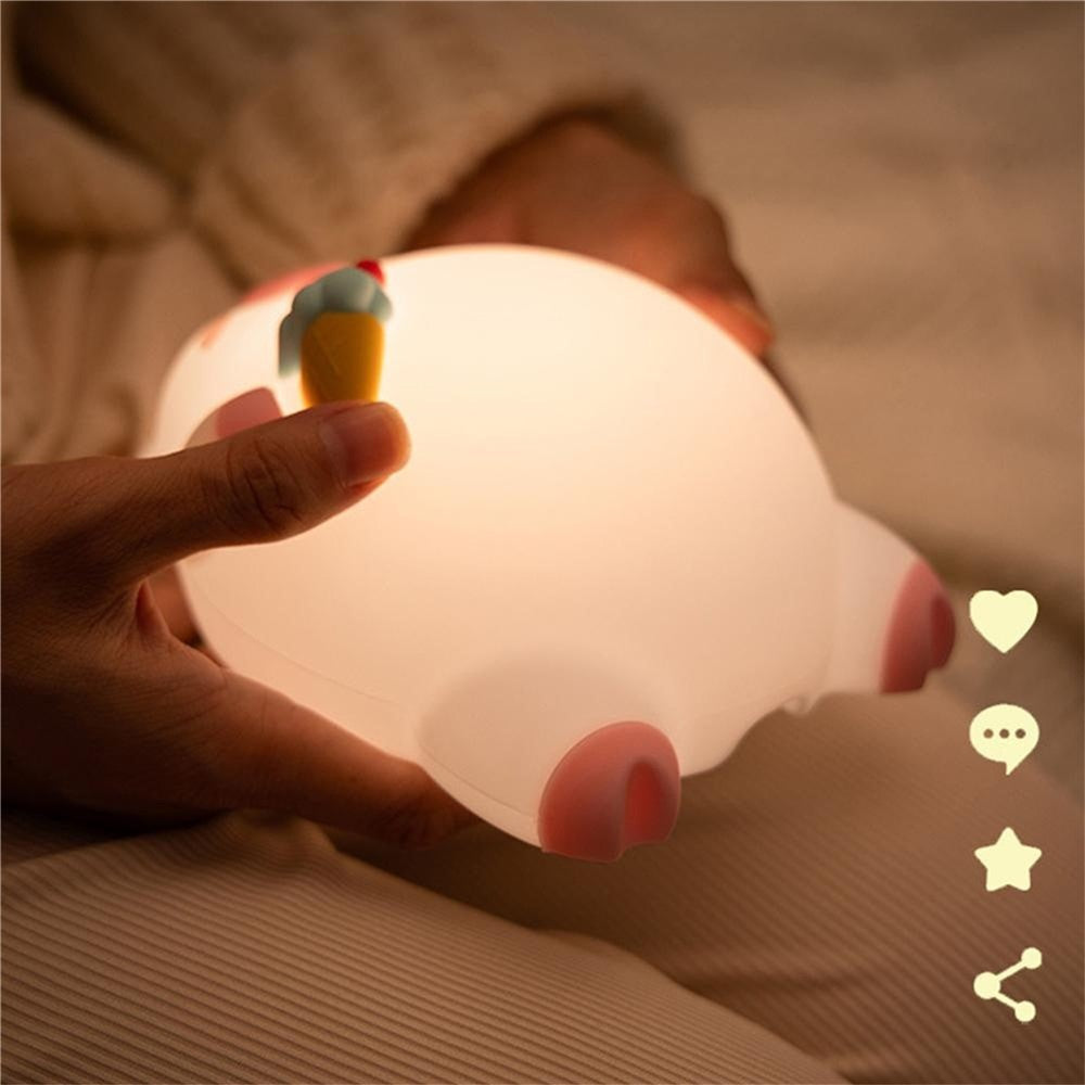 PP-D01 Ice Cream Cartoon Pig Shape Pat Light Cute Bedside Night Light 3-Level Touch 1200mAh Night Lamp