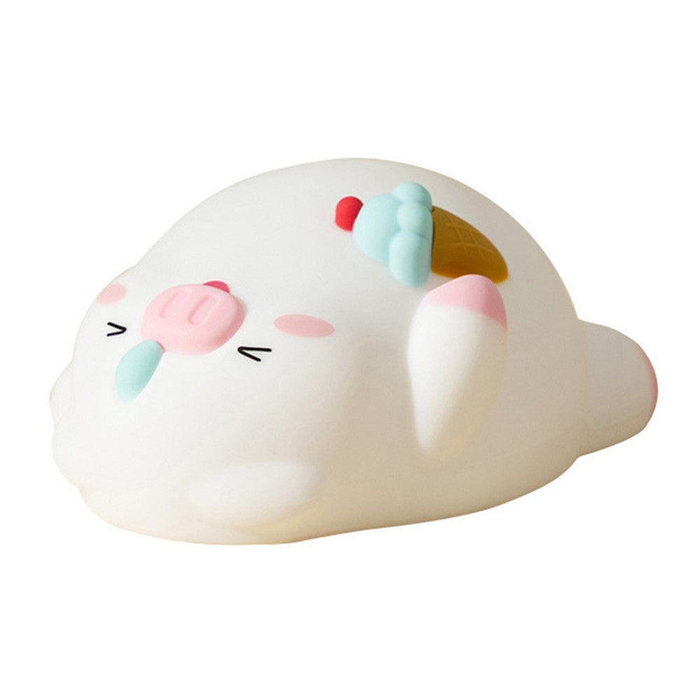 PP-D01 Ice Cream Cartoon Pig Shape Pat Light Cute Bedside Night Light 3-Level Touch 1200mAh Night Lamp