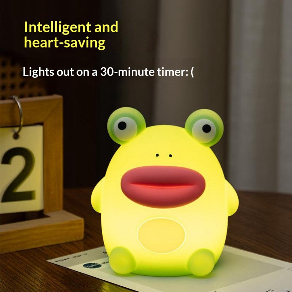 PP-D10 Cartoon Frog-Shaped Night Light 1200mAh Rechargeable Pat Light 3-Brightness 30-Minute Timer Night Lamp