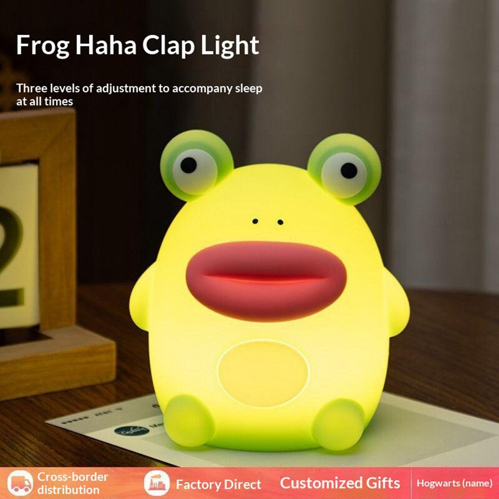 PP-D10 Cartoon Frog-Shaped Night Light 1200mAh Rechargeable Pat Light 3-Brightness 30-Minute Timer Night Lamp