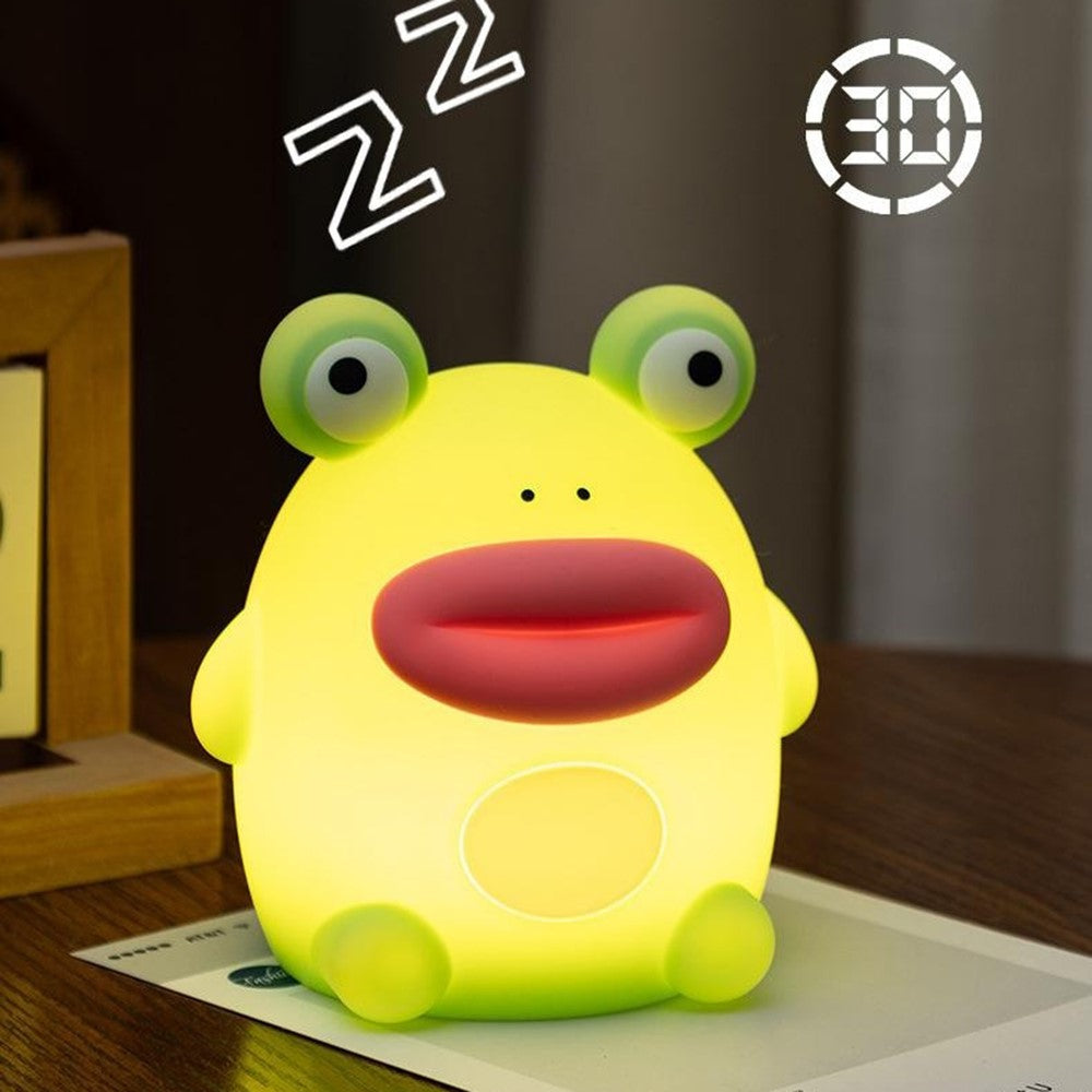 PP-D10 Cartoon Frog-Shaped Night Light 1200mAh Rechargeable Pat Light 3-Brightness 30-Minute Timer Night Lamp