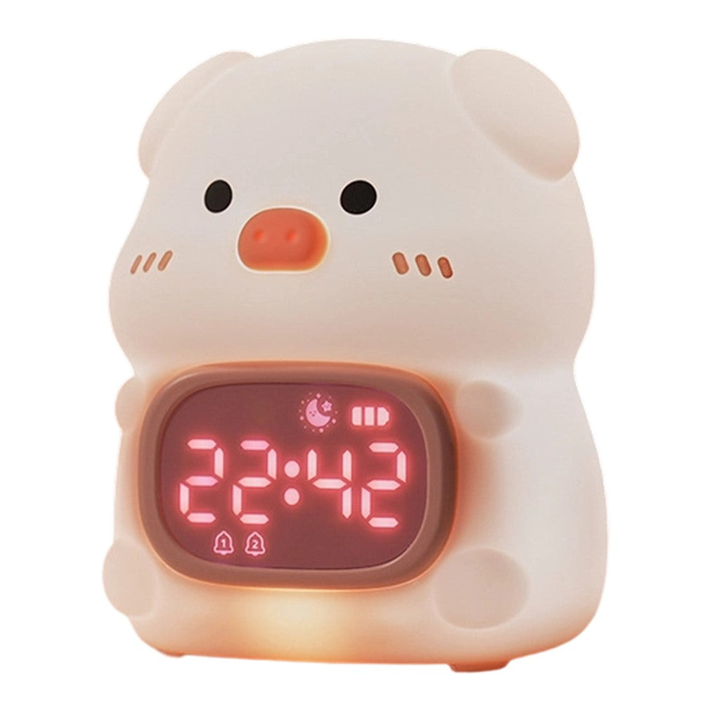 JXJB086 Cute Pig-Shaped Silicone Alarm Clock Night Light RGB Colorful  3-Brightness Levels Night Lamp for Kids Bedroom