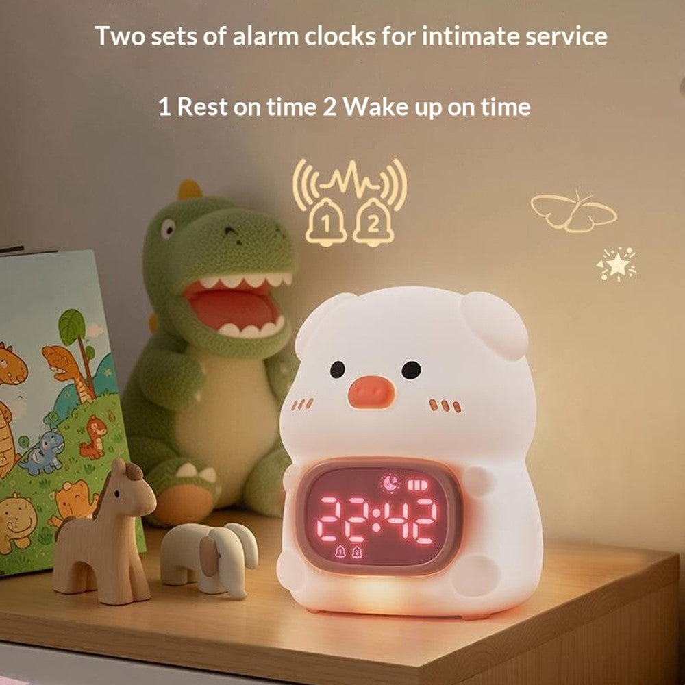JXJB086 Cute Pig-Shaped Silicone Alarm Clock Night Light RGB Colorful  3-Brightness Levels Night Lamp for Kids Bedroom