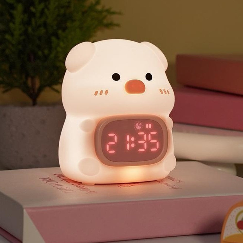 JXJB086 Cute Pig-Shaped Silicone Alarm Clock Night Light RGB Colorful  3-Brightness Levels Night Lamp for Kids Bedroom