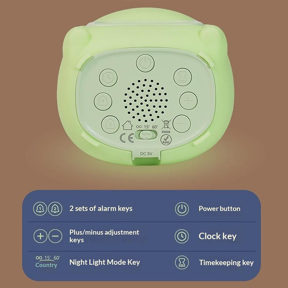 JXJB086 Cartoon Frog Alarm Clock Shaped Silicone Night Light Colorful RGB 2000mAh USB-C Rechargeable 3-Level Brightness Night Lamp for Kids Bedroom
