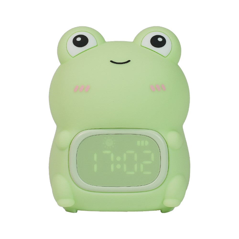 JXJB086 Cartoon Frog Alarm Clock Shaped Silicone Night Light Colorful RGB 2000mAh USB-C Rechargeable 3-Level Brightness Night Lamp for Kids Bedroom