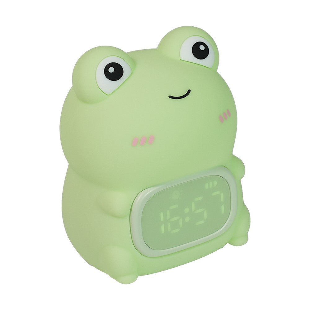 JXJB086 Cartoon Frog Alarm Clock Shaped Silicone Night Light Colorful RGB 2000mAh USB-C Rechargeable 3-Level Brightness Night Lamp for Kids Bedroom