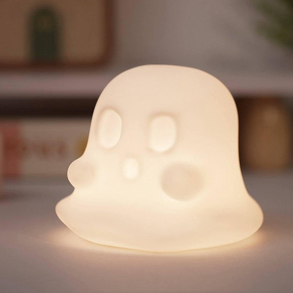 JXJA092 Ghost-Shaped Night Light 7 Colors RGB 3-Brightness Levels 1200mAh Rechargeable LED Lamp for Kids Bedroom Halloween