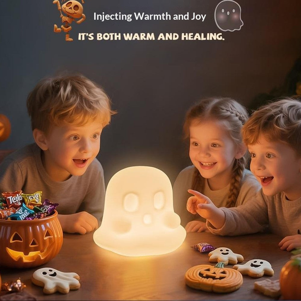 JXJA092 Ghost-Shaped Night Light 7 Colors RGB 3-Brightness Levels 1200mAh Rechargeable LED Lamp for Kids Bedroom Halloween