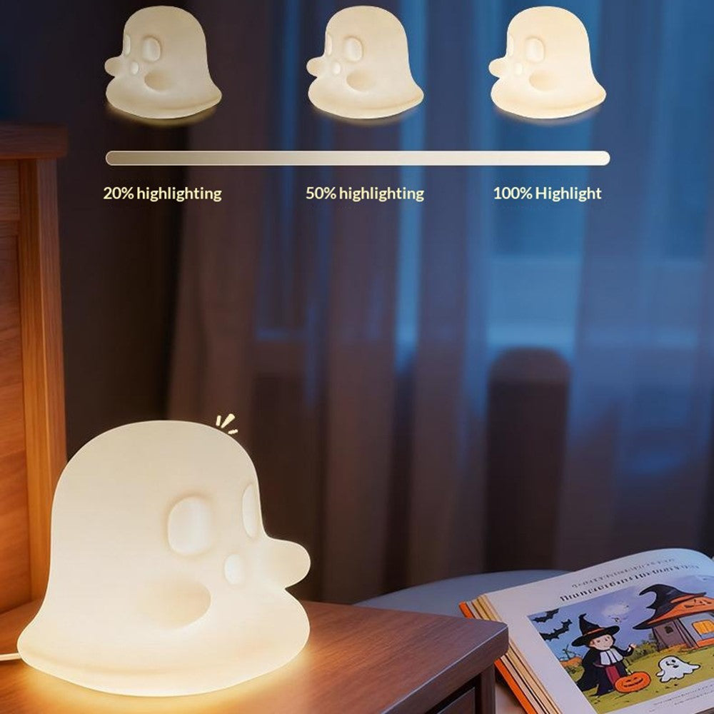 JXJA092 Ghost-Shaped Night Light 7 Colors RGB 3-Brightness Levels 1200mAh Rechargeable LED Lamp for Kids Bedroom Halloween