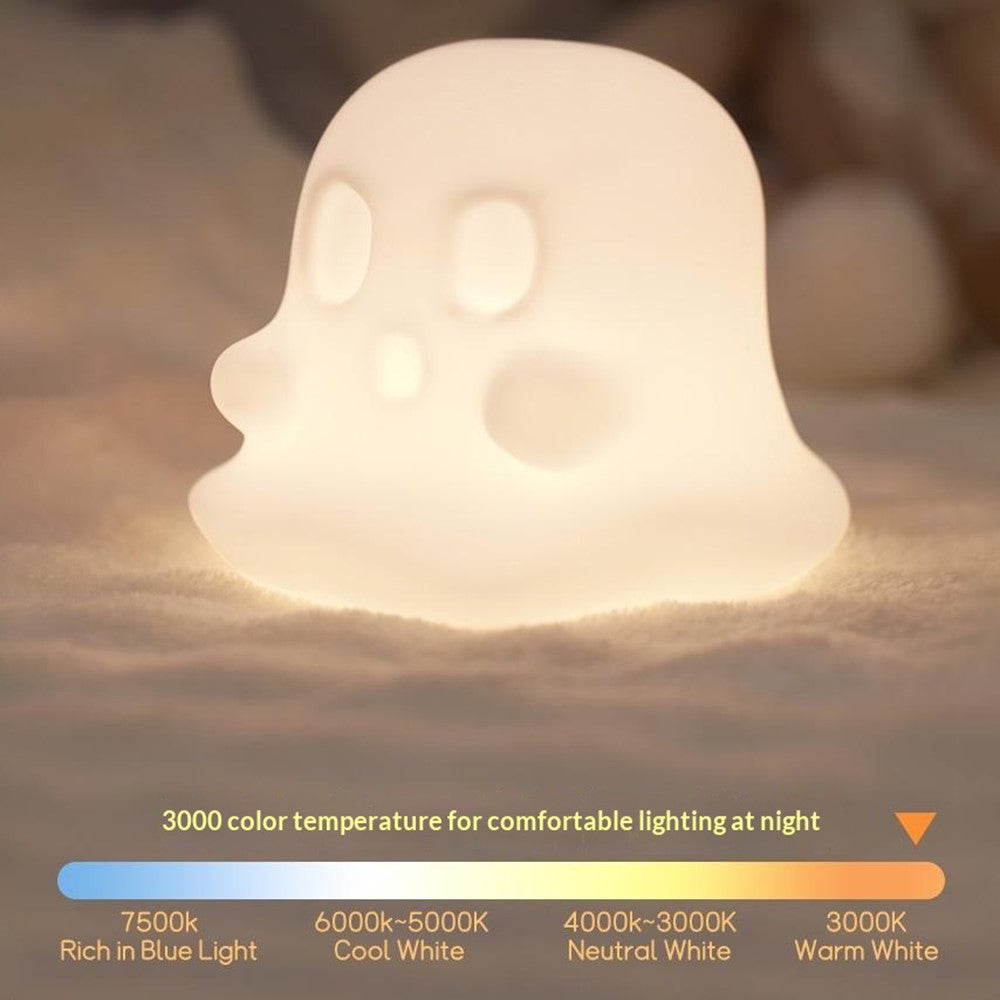 JXJA092 Ghost-Shaped Night Light 7 Colors RGB 3-Brightness Levels 1200mAh Rechargeable LED Lamp for Kids Bedroom Halloween