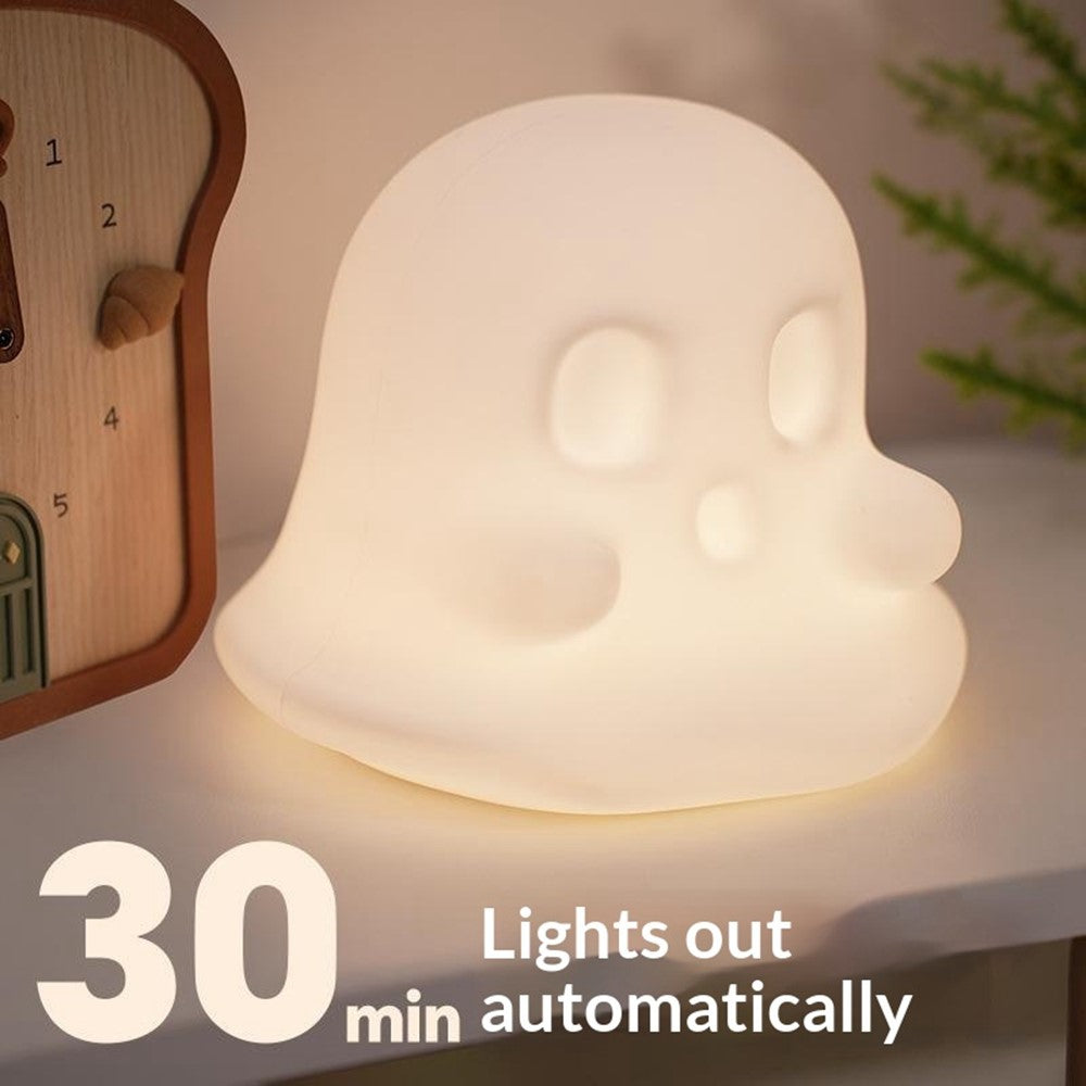 JXJA092 Ghost-Shaped Night Light 7 Colors RGB 3-Brightness Levels 1200mAh Rechargeable LED Lamp for Kids Bedroom Halloween