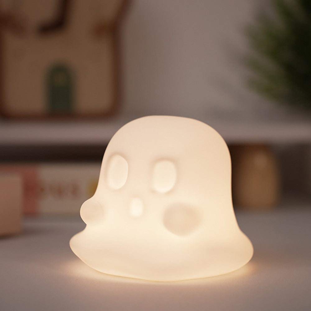 JXJA092 Ghost-Shaped Night Light 7 Colors RGB 3-Brightness Levels 1200mAh Rechargeable LED Lamp for Kids Bedroom Halloween