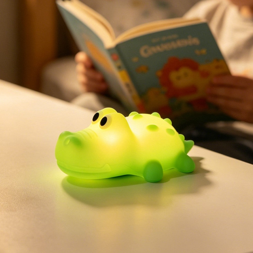 L2602 Goodnight Gator-Shaped Night Light Magnetic Silicone LED Lamp 3-Speed Warm Night Light for Kids Bedroom