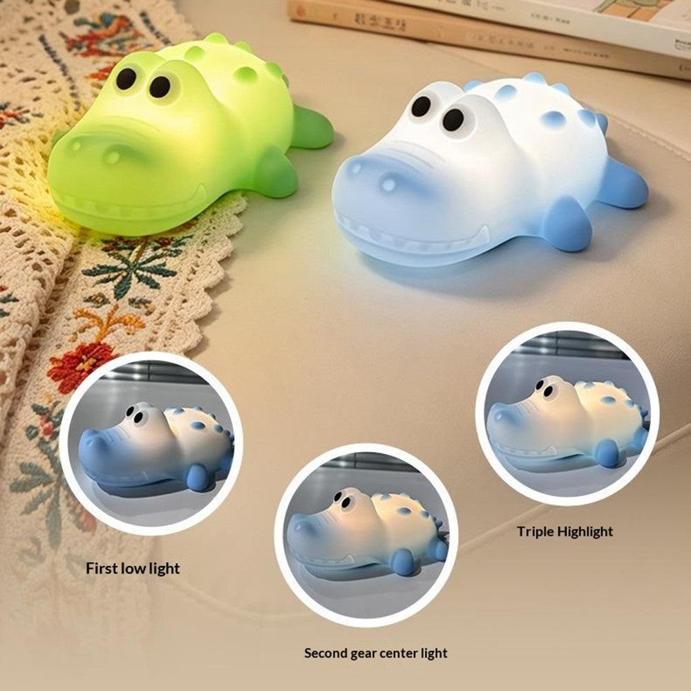 L2602 Goodnight Gator-Shaped Night Light Magnetic Silicone LED Lamp 3-Speed Warm Night Light for Kids Bedroom