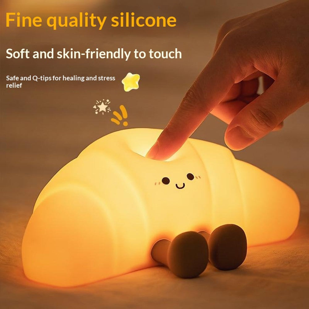 XJA089 Cartoon Croissant Shape Silicone Night Light Colorful RGB Touch Control LED Bedside Night Lamp for Bedroom