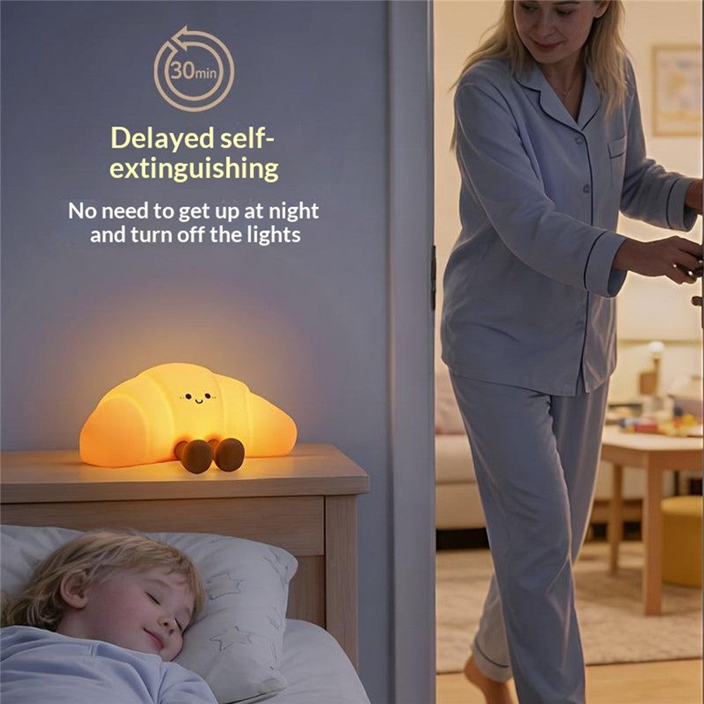 XJA089 Cartoon Croissant Shape Silicone Night Light Colorful RGB Touch Control LED Bedside Night Lamp for Bedroom