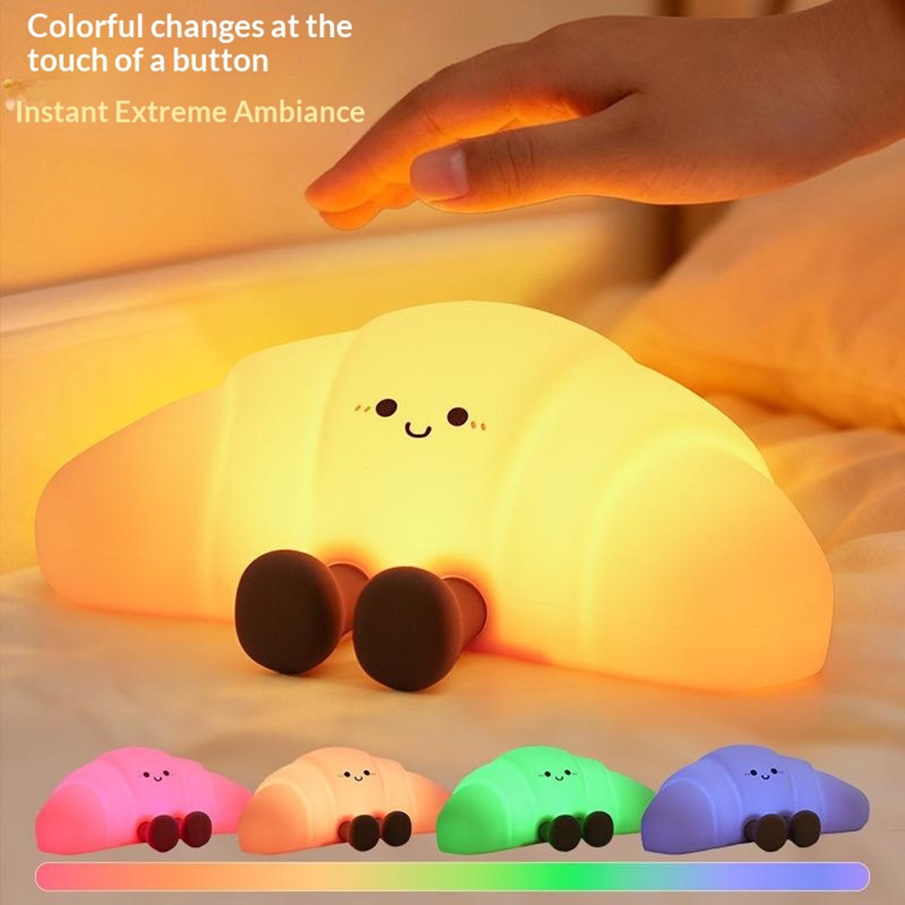 XJA089 Cartoon Croissant Shape Silicone Night Light Colorful RGB Touch Control LED Bedside Night Lamp for Bedroom