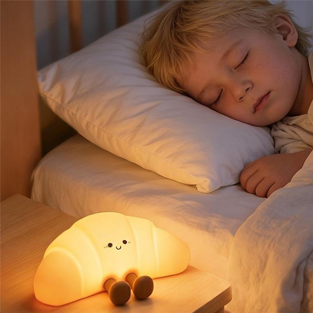 XJA089 Cartoon Croissant Shape Silicone Night Light Colorful RGB Touch Control LED Bedside Night Lamp for Bedroom