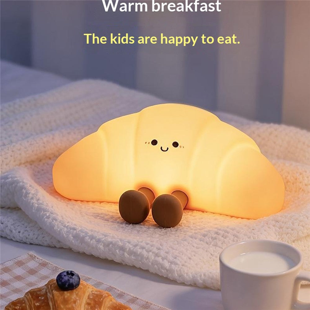 XJA089 Cartoon Croissant Shape Silicone Night Light Colorful RGB Touch Control LED Bedside Night Lamp for Bedroom