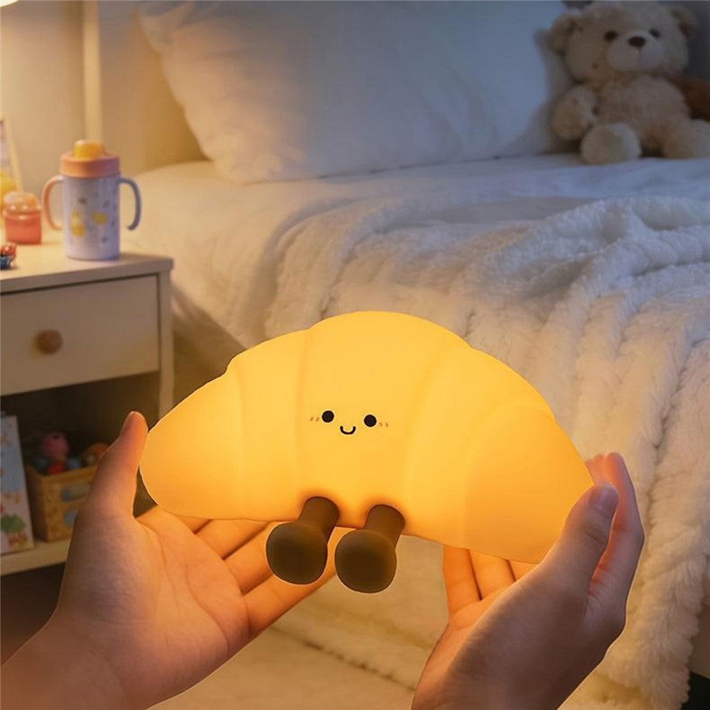 XJA089 Cartoon Croissant Shape Silicone Night Light Colorful RGB Touch Control LED Bedside Night Lamp for Bedroom