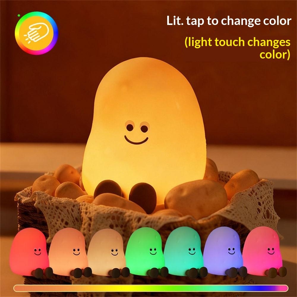 JXJA090 7-Color Lighting Potato-Shaped Sleep Lamp Touch Control 1200mAh Rechargeable LED Night Light for Bedroom