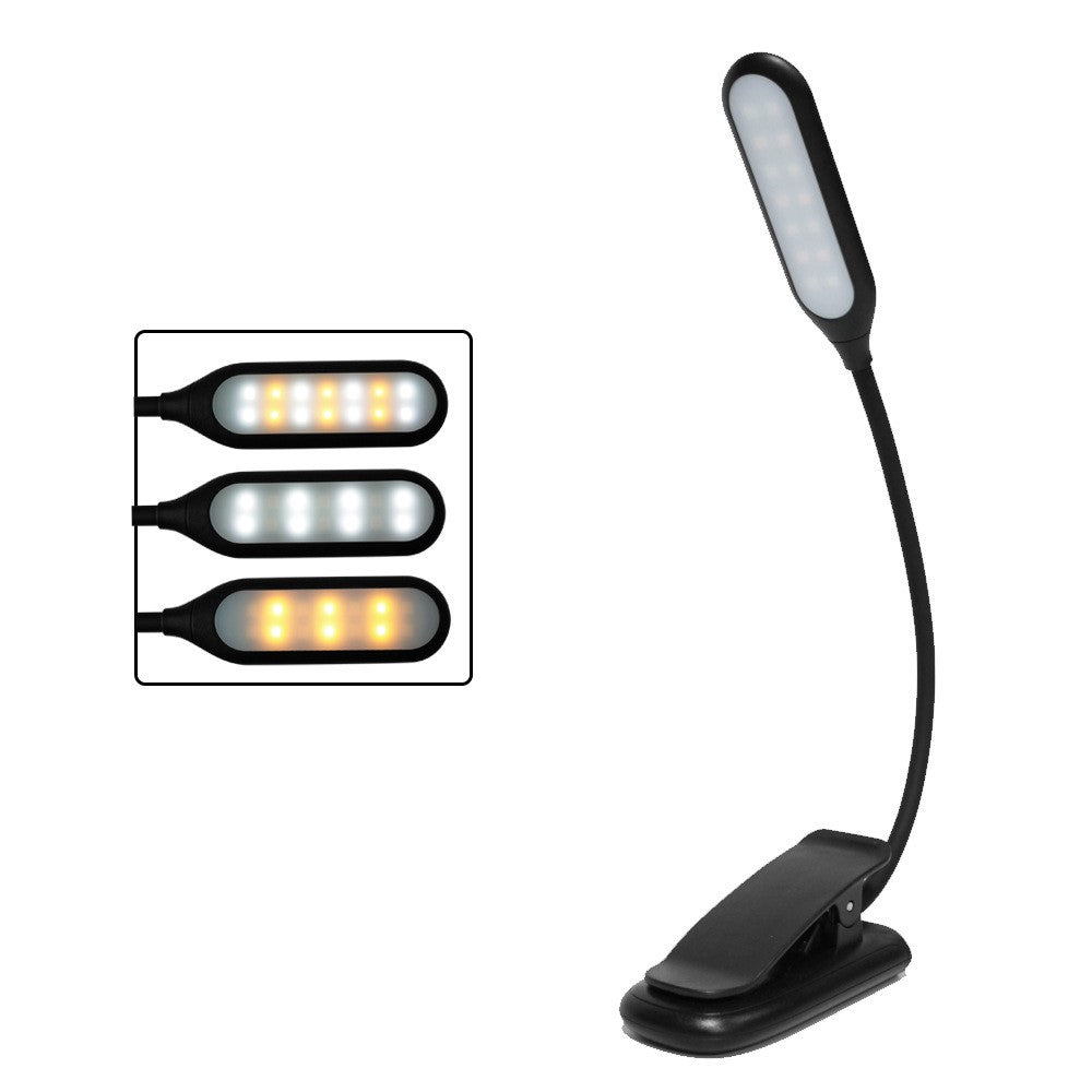 CN1001 Rechargeable LED Clip-on Book Light 3 Color Temperature ABS Reading Lamp