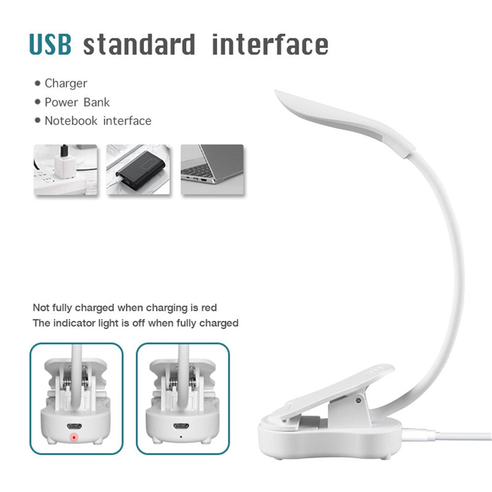 ST-8026 Clip Design LED Light 3 Color Temperature Dormitory Rechargeable Reading Lamp