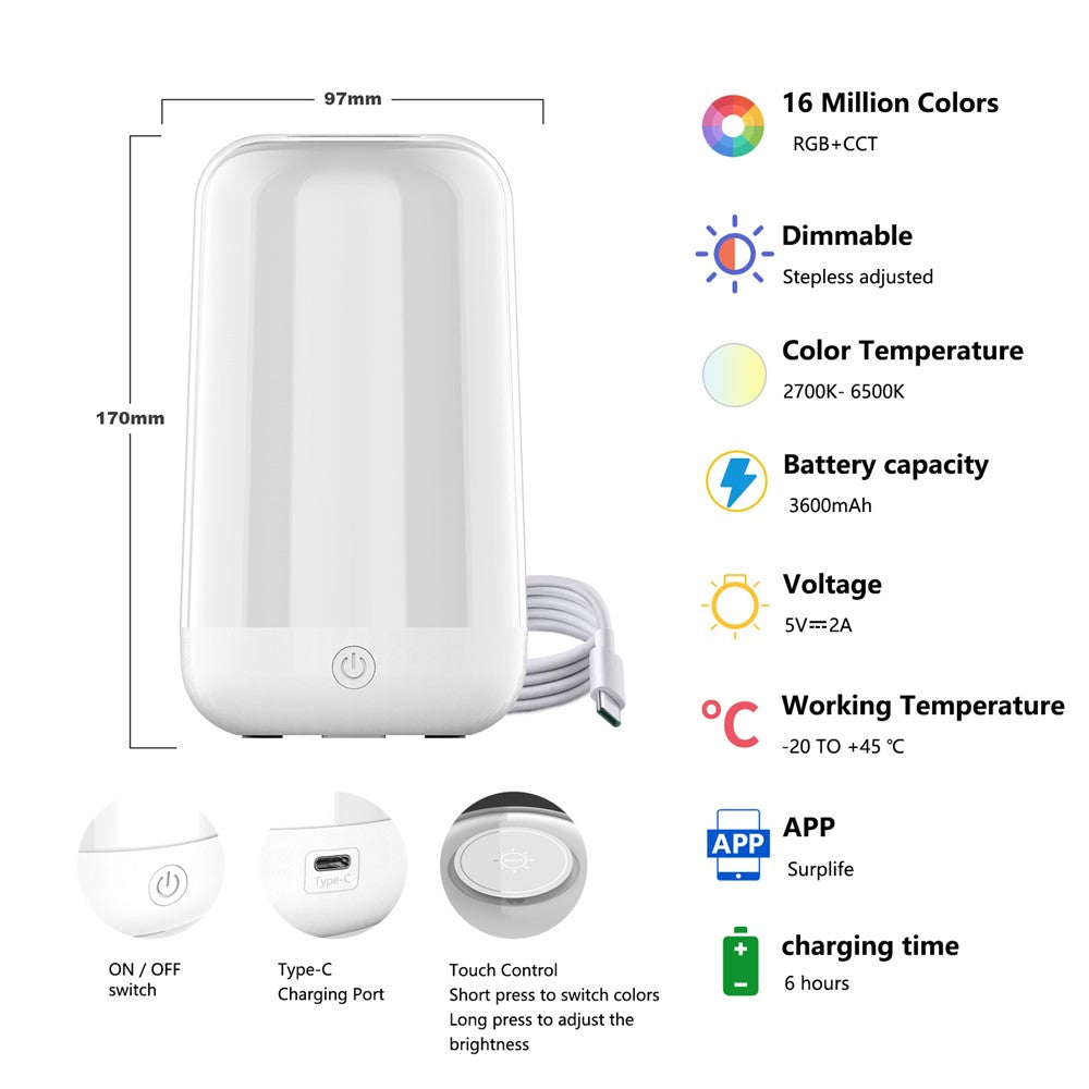 Smart Touch Bedside Lamp Bluetooth-compatible Dimmable Color Night Light Outdoor Music Table Lamp