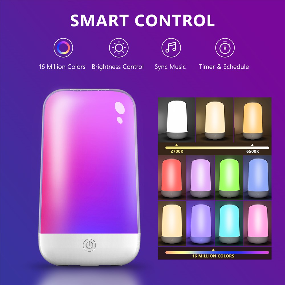 Smart Touch Bedside Lamp Bluetooth-compatible Dimmable Color Night Light Outdoor Music Table Lamp