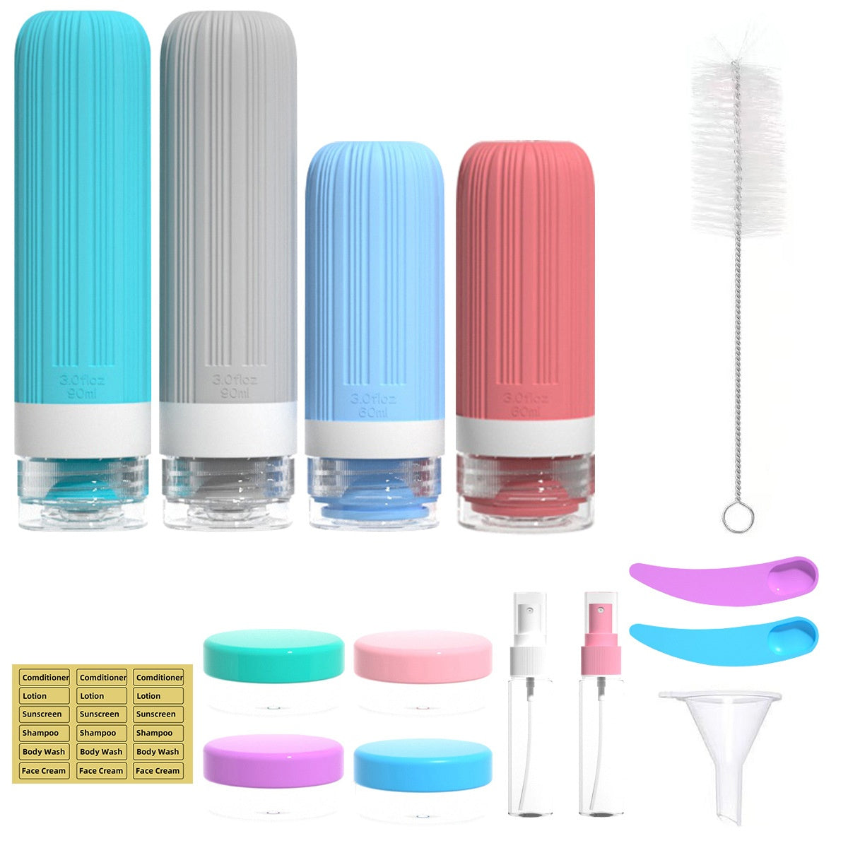 Leak Proof Travel Silicone Bottles Set 60ml 90ml Portable Containers for Shampoo Body Wash